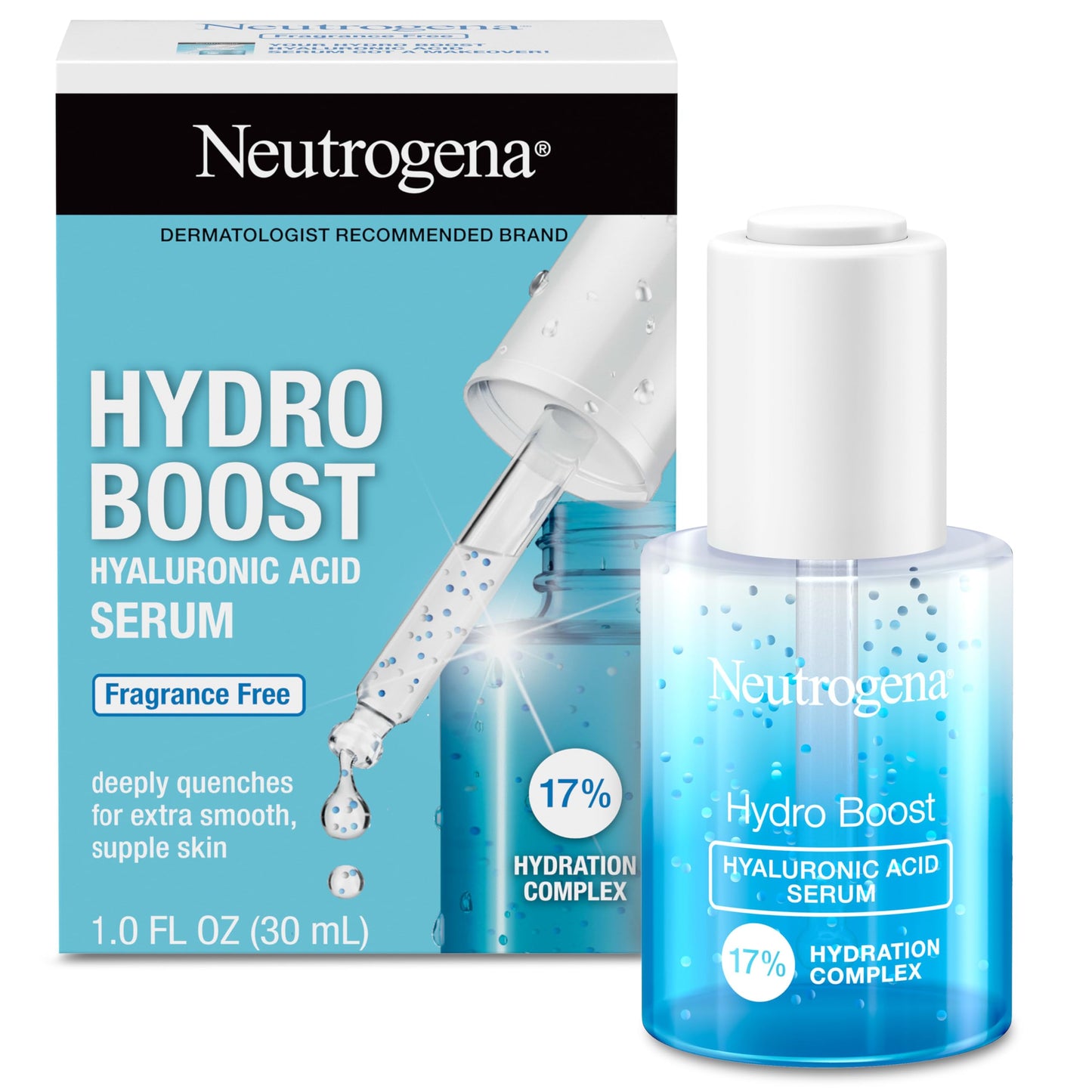Neutrogena Hydro Boost Hyaluronic Acid Serum for Face & Neck, Lightweight Daily Hydrating Serum with Hyaluronic Acid for Dry Skin, Oil-Free