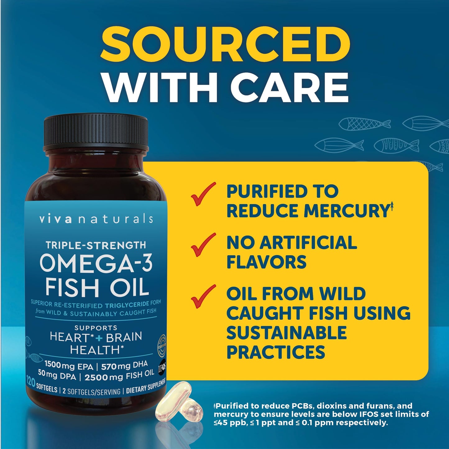 Viva Naturals Omega 3 Fish Oil Supplement for Women and Men - 2500 mg Triple Strength Fish Oil per Serving with Omega 3 Fatty Acids Including EPA, DHA DPA