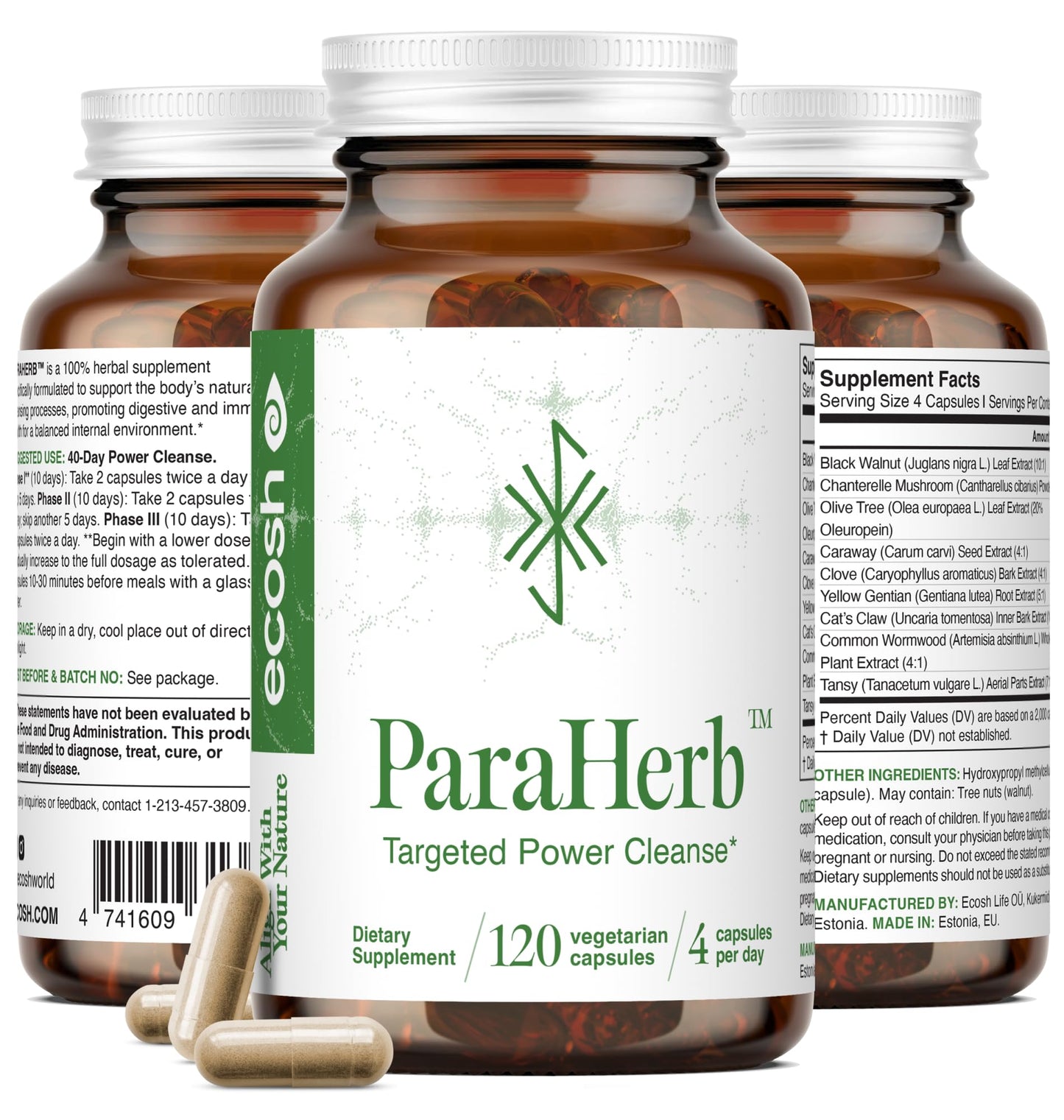 Ecosh ParaHerb™ Wormwood, Black Walnut, Clove & Chanterelle Extract Intestinal Cleanse – Herbal Support for Gut Detox & Digestion