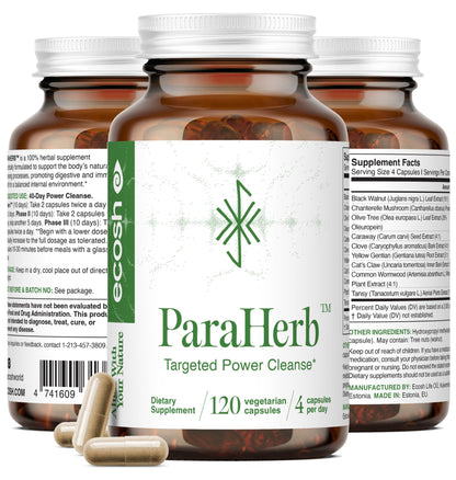 Ecosh ParaHerb™ Wormwood, Black Walnut, Clove & Chanterelle Extract Intestinal Cleanse – Herbal Support for Gut Detox & Digestion