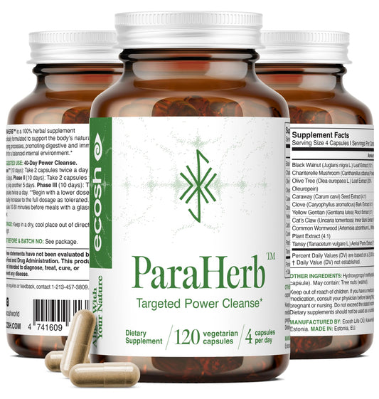 Ecosh ParaHerb™ Wormwood, Black Walnut, Clove & Chanterelle Extract Intestinal Cleanse – Herbal Support for Gut Detox & Digestion