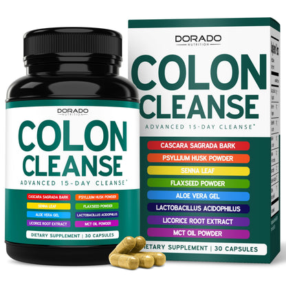 Colon Cleanse & Detox 15 Day Gut Cleanse (30 Count) Intestinal Cleanse Pills & Probiotic for Gentle Laxative & Bowel Relief for Stomach Bloating - Third Party Tested, Vegan, Non-GMO - Made in USA