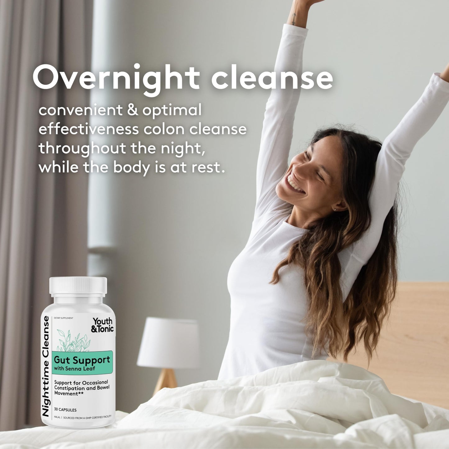 Youth & Tonic Overnight Intestinal Cleanse Supplement for Occasional Constipation Relief, Gut & Colon Cleanse Detox with Senna Leaf, Psyllium Husk Powder