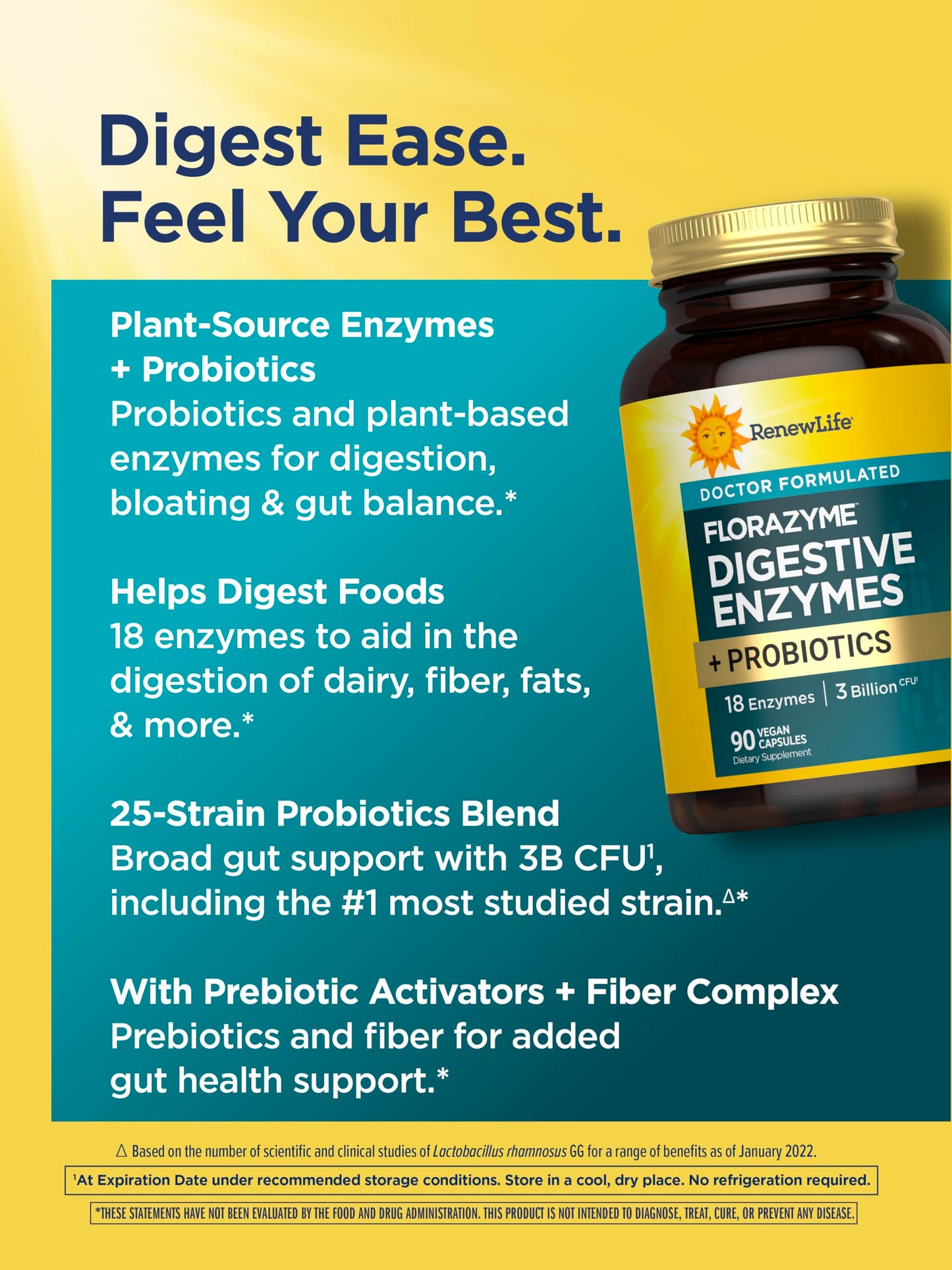 Renew Life Florazyme Digestive Enzymes with Probiotics | Doctor Formulated | Helps Occasional Gas, Bloating & Discomfort | Digestive & Immune Health