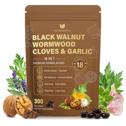 18-in-1 Wormwood Black Walnut Clove Parasite Cleanse, Herbal Blend with Garlic, Turmeric, Pumpkin Seed, Oregano & Berberine, Gut Health & Antioxidant Balance
