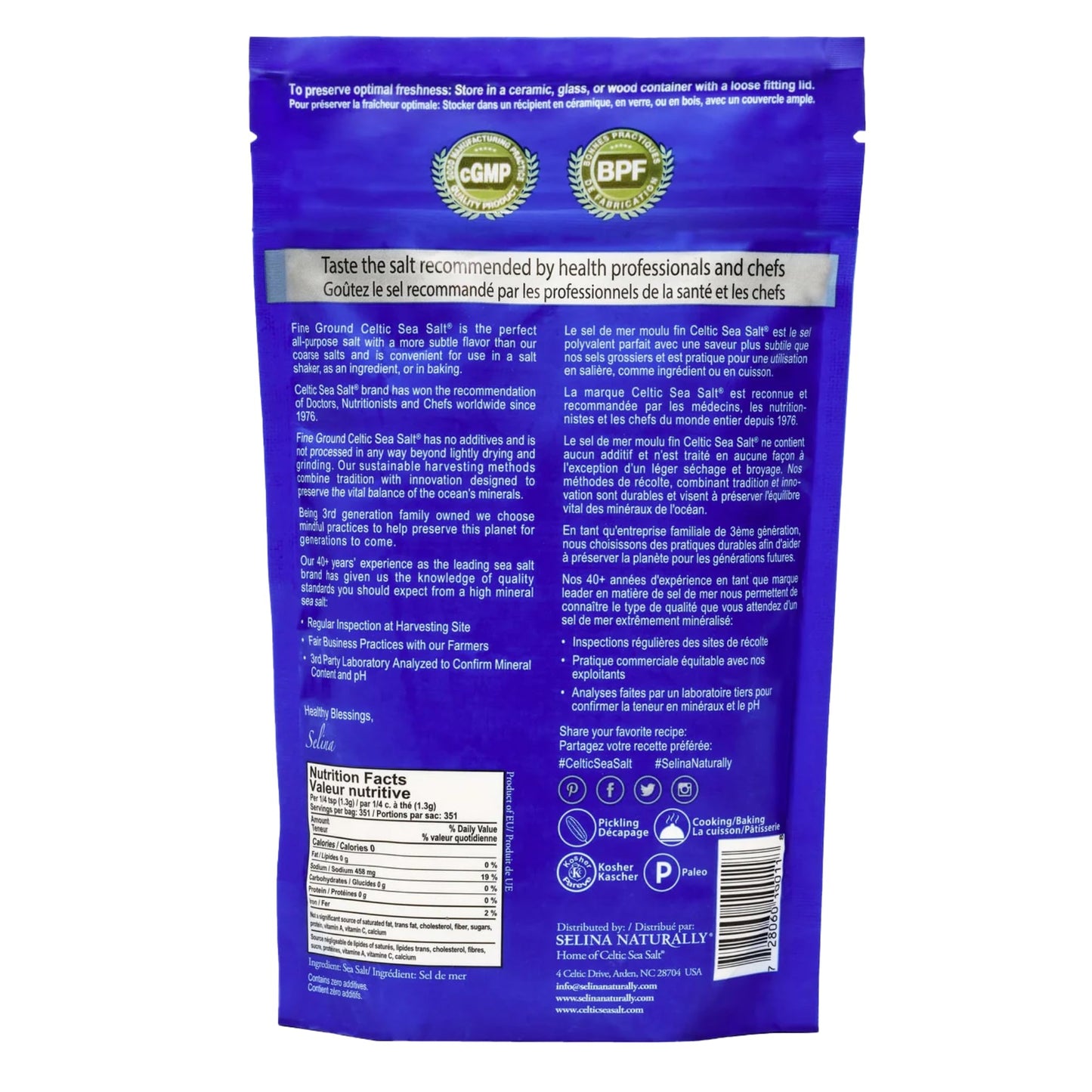 Celtic Sea Salt Fine Ground – Unrefined Mineral Salt, Sustainably Harvested, GMP Certified, Lab Tested – Baking, Cooking, Hydration,