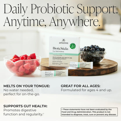 Arbonne BioticSticks Fast Melt Probiotic for Gut Health – Probiotics for Women, Men, and Kids – Gut Health Supplement – Vegan, Gluten-Free