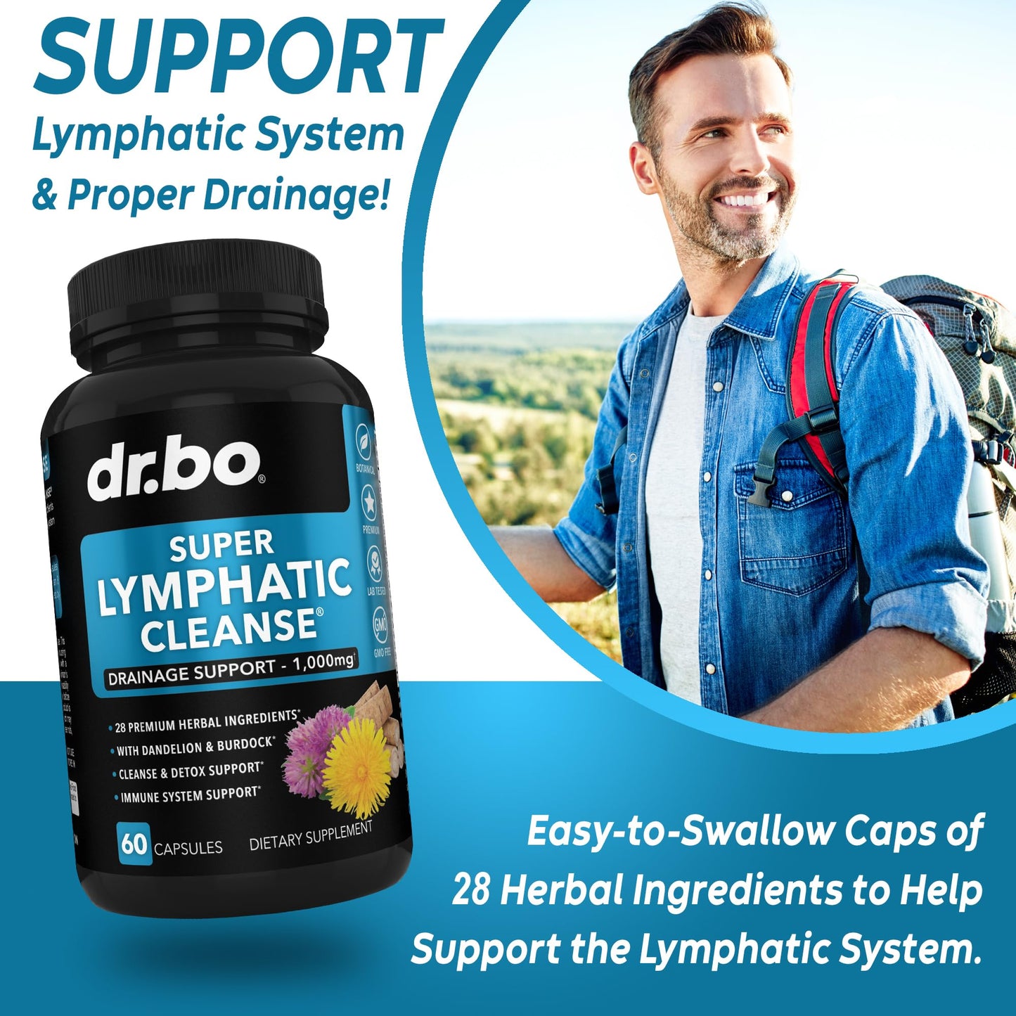 Lymphatic Drainage Supplements Pills - Lymphatic Support Total Herbal Cleanse Products Echinacea, Ginger, Dandelion, Red Root & Red Clover Supplement