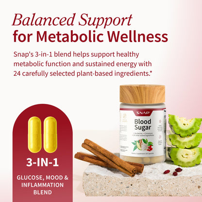 Snap Supplements Blood Sugar Blend, CoQ10, Cinnamon, and Gymnema to Support Already Healthy Blood Sugar, Metabolic Health and Energy,