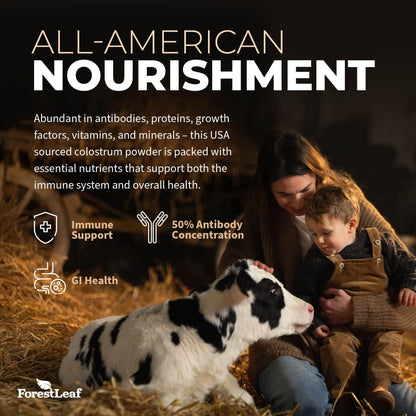 ForestLeaf Colostrum Powder 50% IgG Highest Pure Concentration, Grass Fed Colostrum Supplement for Gut Health, Immune Support and Muscle Recovery,