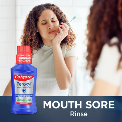 Colgate Peroxyl Alcohol Free Mouthwash with 1.5% Hydrogen Peroxide, Mouth Sore Rinse for Canker Sores, Oral Irritations,