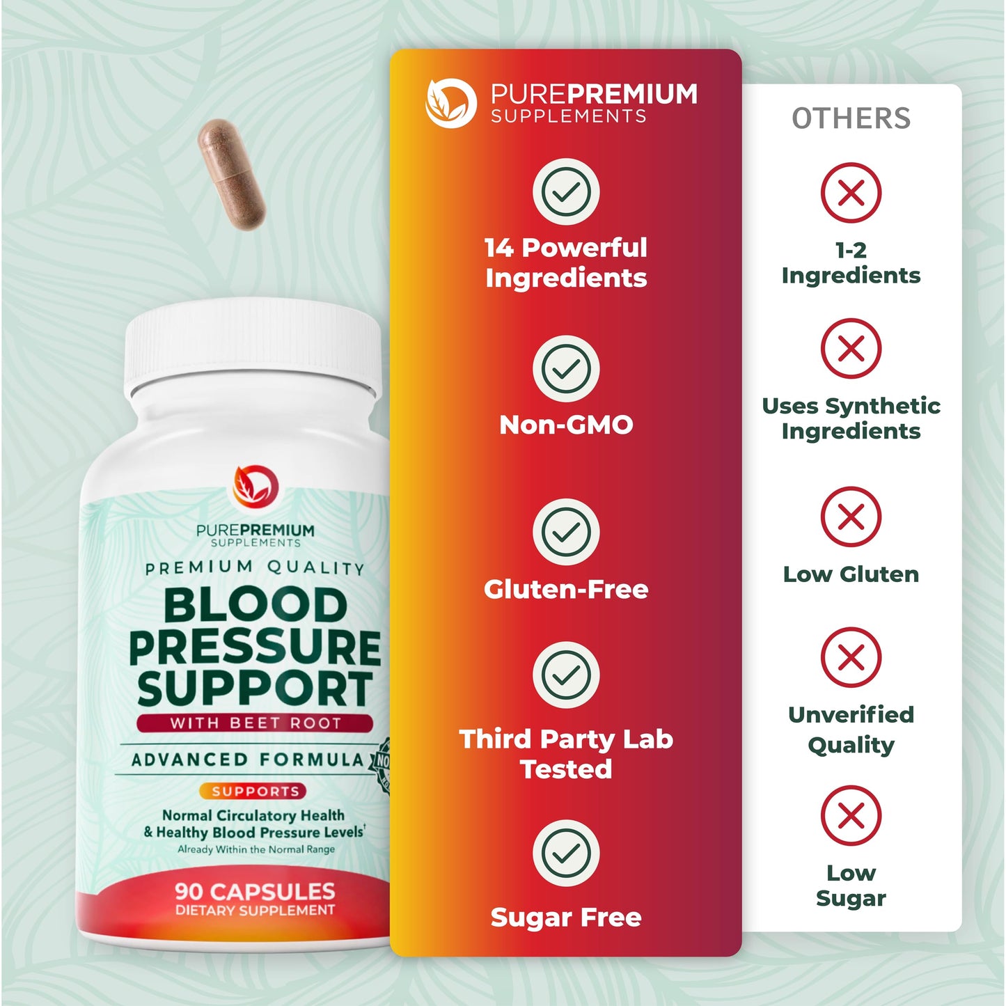 PurePremium Beet Root Capsules for Blood Pressure Support – 14-in-1 Formula with Beetroot Powder, Hawthorn, Hibiscus & Garlic for Normal