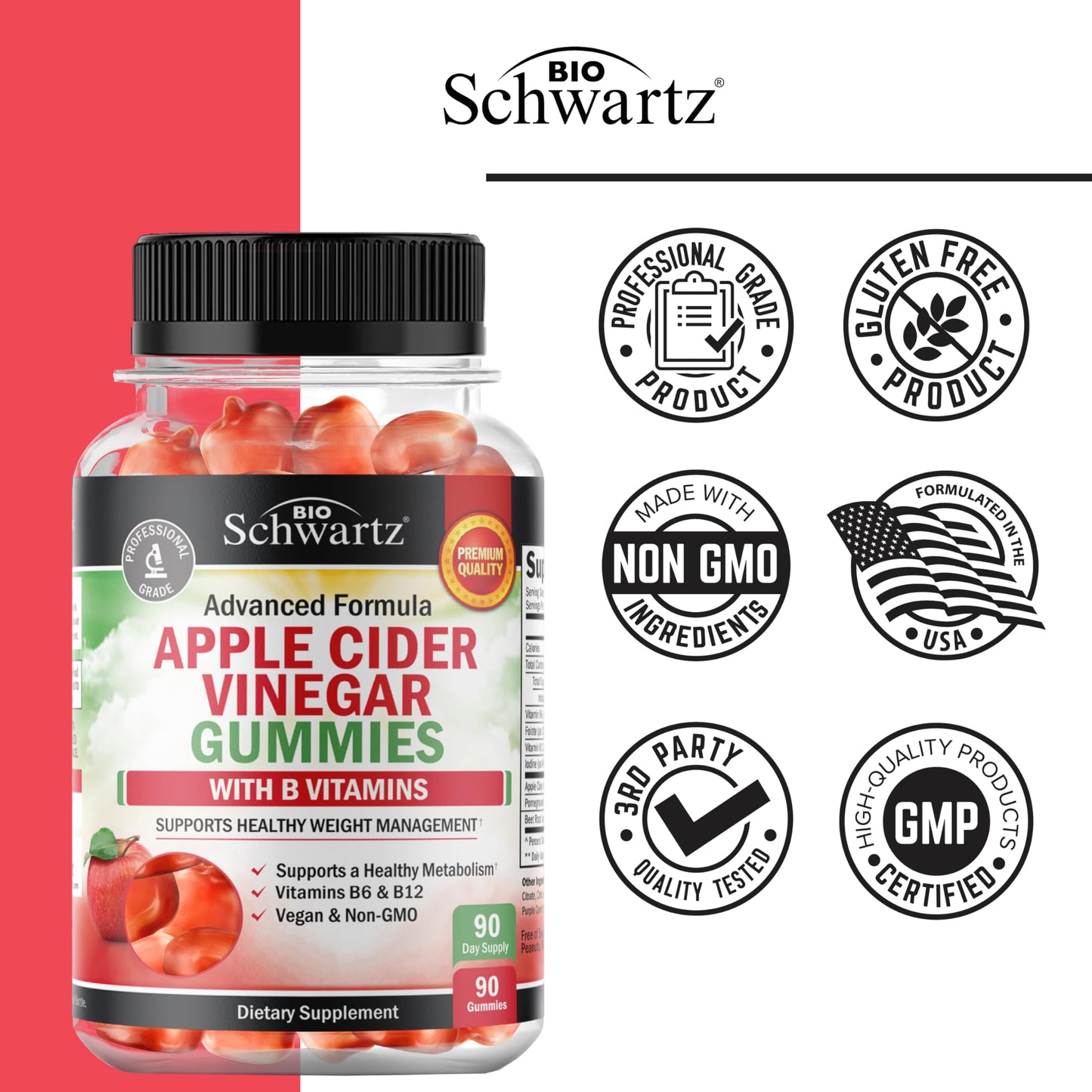 Apple Cider Vinegar Gummies - ACV Gummies with The Mother for Women & Men - Energy Boost Bloat Digestive & Immune Support - Vitamin B12 B6 B 9 Folic Acid
