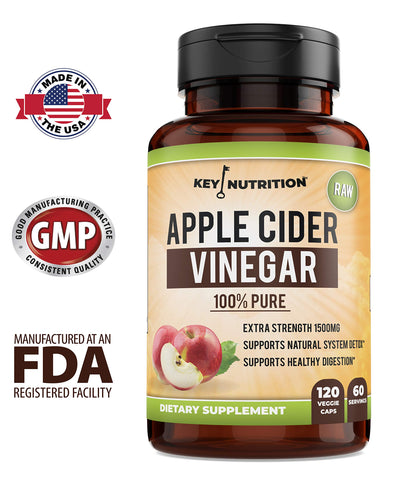 Key Nutrition Apple Cider Vinegar 1500mg, 100% Organic, Pure & Raw - Healthy Digestion & Detox Support - 60 Day Supply