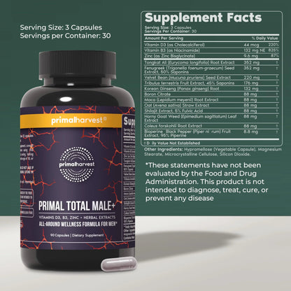 Primal Harvest Total Male+ Multivitamin for Men Vitamins, Minerals and Herbal Support for Energy, Vitality, Immune Health Primal Harvest