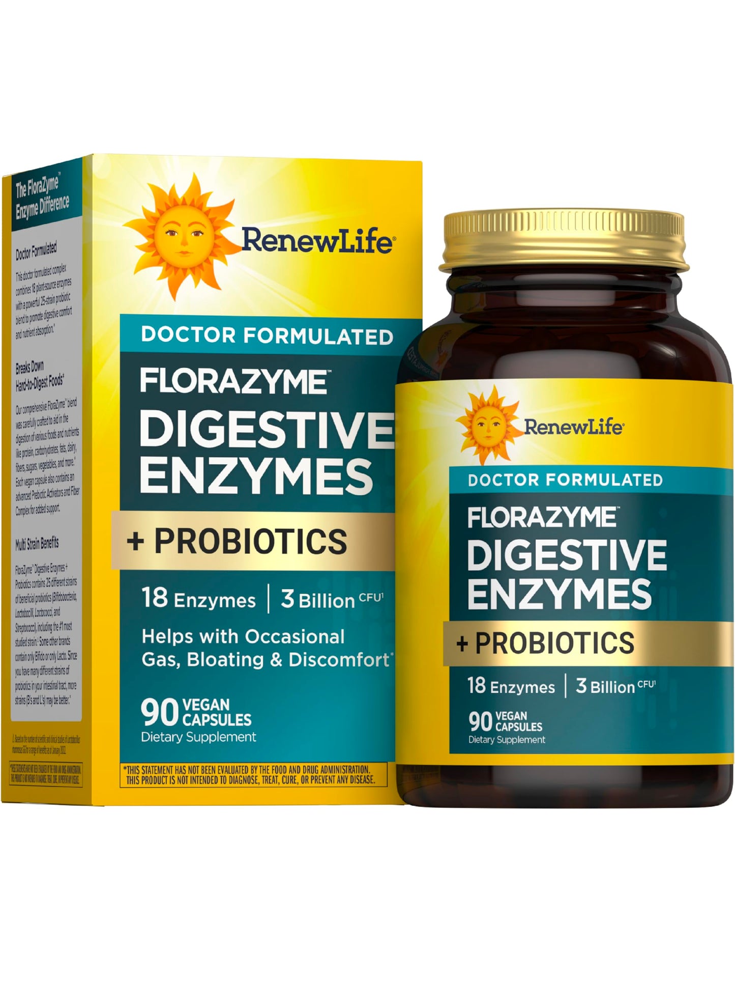 Renew Life Florazyme Digestive Enzymes with Probiotics | Doctor Formulated | Helps Occasional Gas, Bloating & Discomfort | Digestive & Immune Health