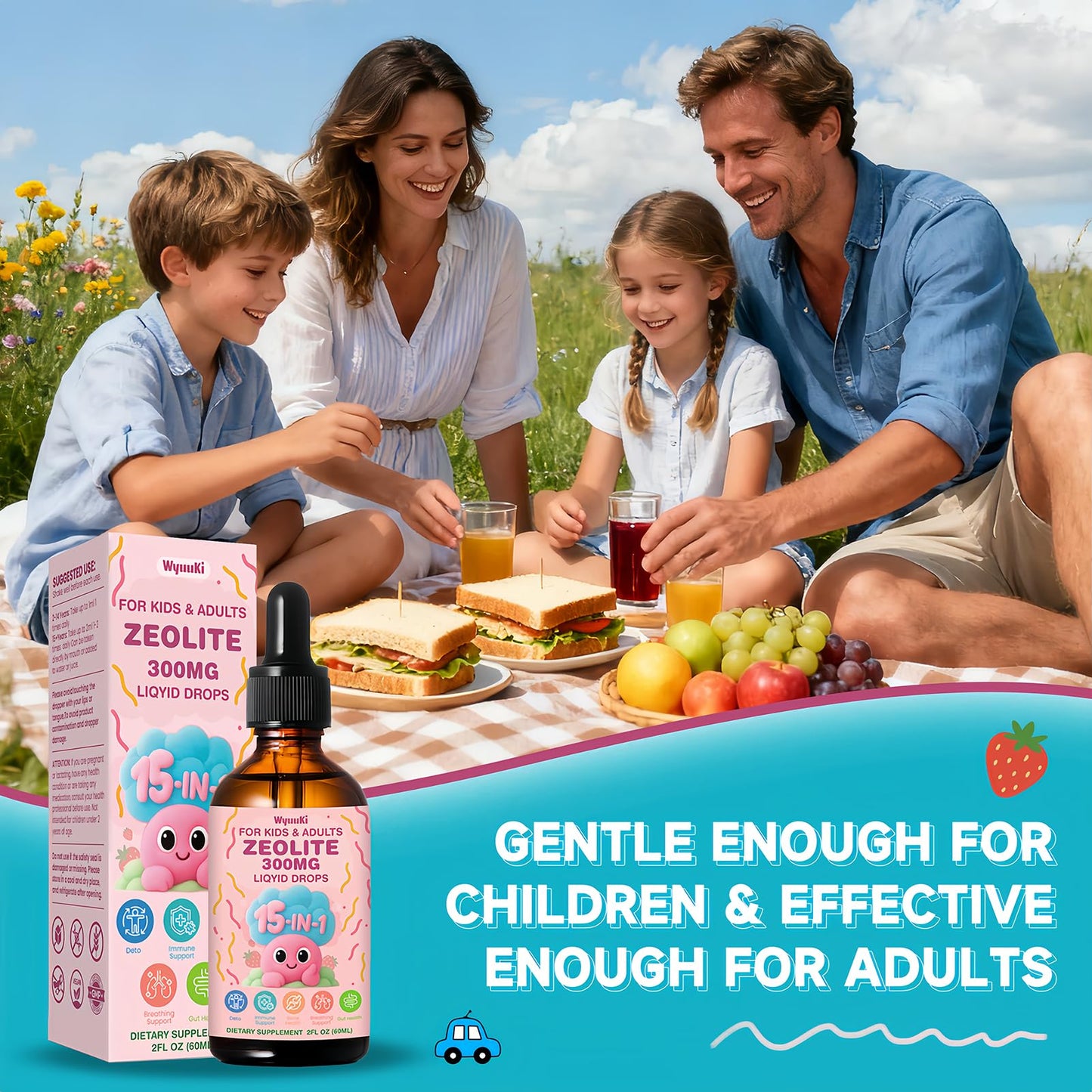 Zeolite Drops 2 Pack Detox for Kids & Adults - 300mg Clinoptilolite, 1000mcg Vitamin B12 C D3, 10 Billion CFU Prebiotics, Seaweed Calcium - Pure Body Cleanse