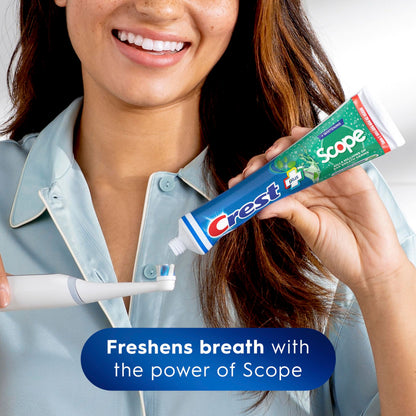 Crest + Scope Whitening Toothpaste - Pack of 3, 5.4 Oz Tubes - Anticavity Fluoride Toothpaste, Fresh Breath, Kills Germs - Tartar Protection,