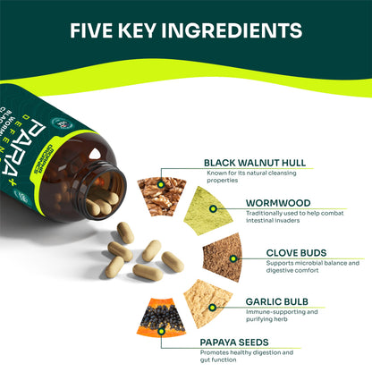 Para Defense Digestive Cleanse & Detox | Wormwood 250mg, Black Walnut 250mg, Clove 100mg, Papaya Seed, Garlic | Natural Digestive & Gut Health Supplement