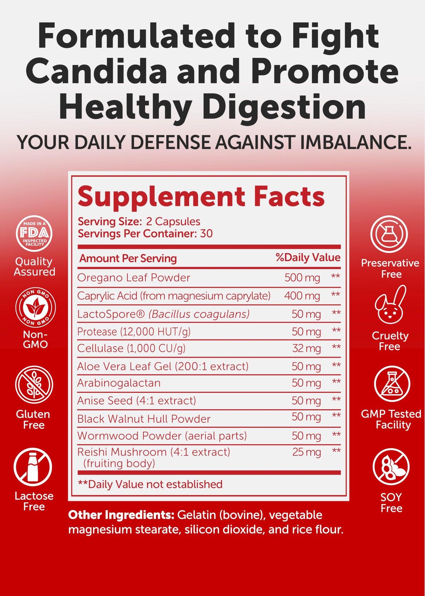 Lunakai USA Made Candida Cleanse Detox for Women & Men – 11-in-1 Gut Cleanse & Candida Support with Caprylic Acid for Daily Yeast Balance, 60ct