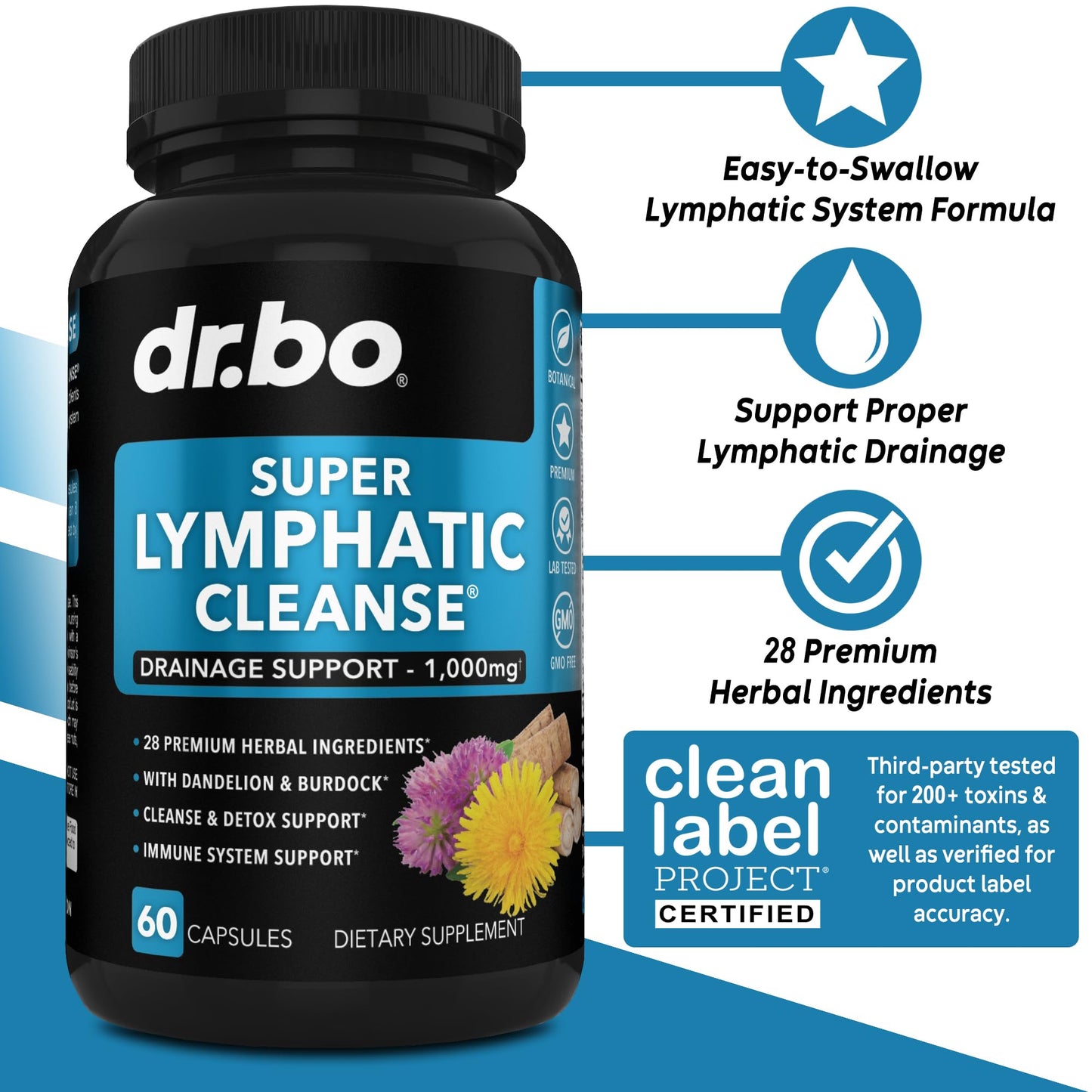 Lymphatic Drainage Supplements Pills - Lymphatic Support Total Herbal Cleanse Products Echinacea, Ginger, Dandelion, Red Root & Red Clover Supplement