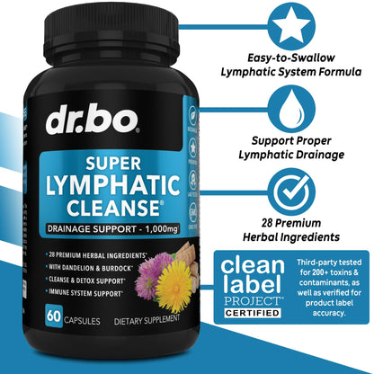 Lymphatic Drainage Supplements Pills - Lymphatic Support Total Herbal Cleanse Products Echinacea, Ginger, Dandelion, Red Root & Red Clover Supplement