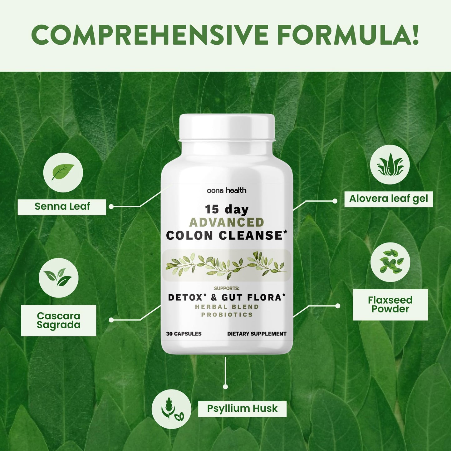 15 Day Advanced Colon Cleanse, Probiotics & Natural Herbs, Supports Detox & Gut Flora for Women & Men, with Cascara Sagrada, Psyllium Husk & Senna Leaf