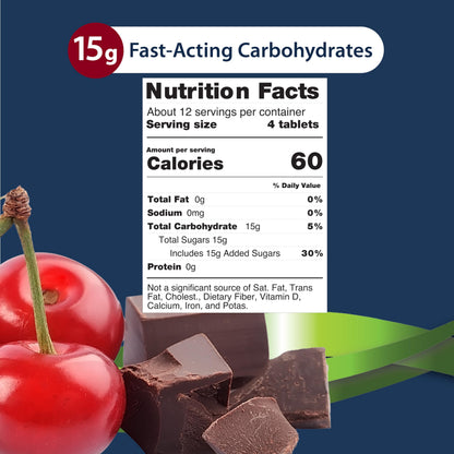 TRUEplus Glucose Tablets, Chewable, Cherry Chocolate Flavor, 15g Fast-Acting Carbohydrates, Dye Free, Gluten Free, No Fat, Boost Energy, 50 Count