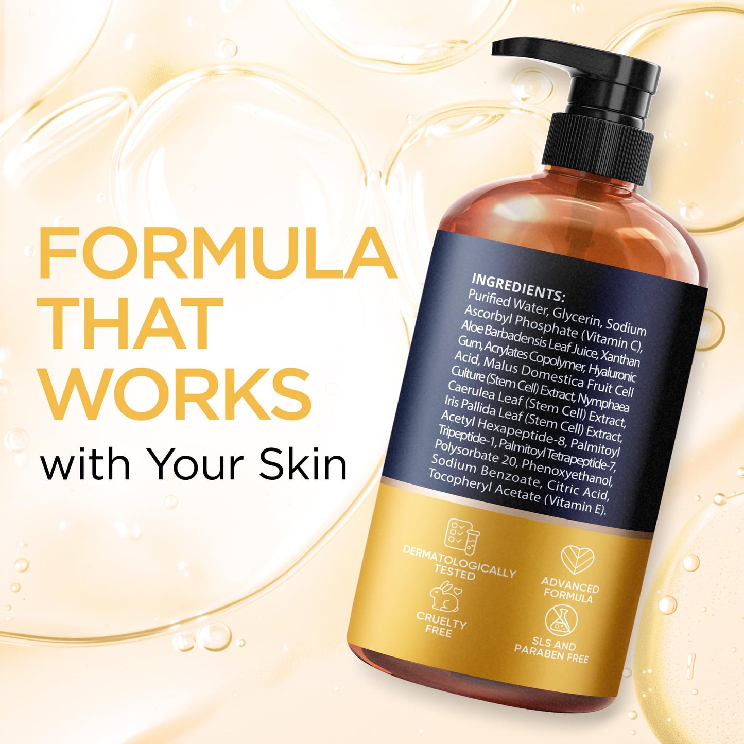 Vitamin C Serum for Face with Stem Cells Hyaluronic Acid Aloe Vera Vitamin E Anti-Aging Face Serum Supports Skin Health & Even Tone