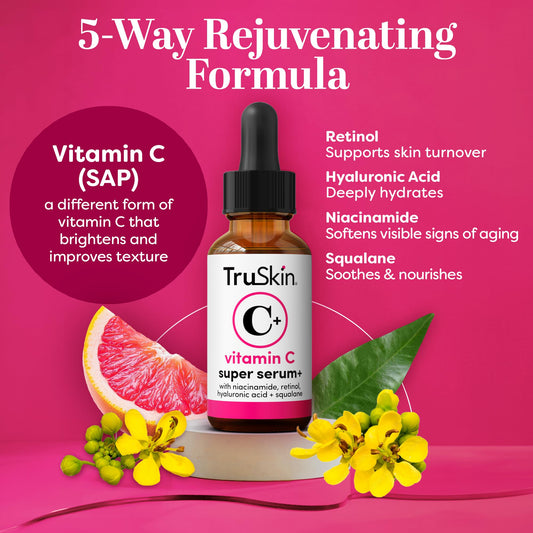 TruSkin Vitamin C Super Serum for Face - Five Skin Benefits in One Serum with Vitamin C, Retinol, Niacinamide, Hyaluronic Acid & Squalane