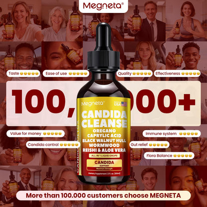 Candida Cleanse Detox with Triple-Targeting Technology, All-in-1 Synergy Formula with Caprylic Acid, Oregano, Black Walnut & Wormwood – Yeast Detox, Gut Health