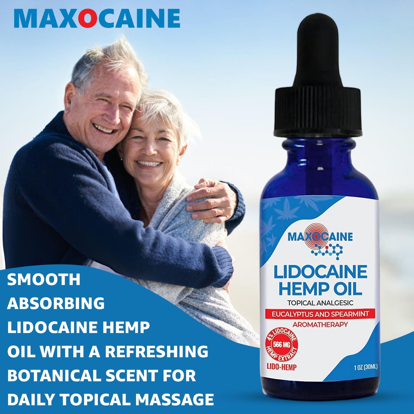MAXOCAINE Lidocaine Hemp Oil 4% - Maximum Strength Topical Pain Relief, Fast Acting Soothing Oil for Muscle, Joint, Back & Arthritis Support, Cooling Eucalyptus & Spearmint, 1 oz (30 ml) MAXOCAINEBuy Supplements Australia