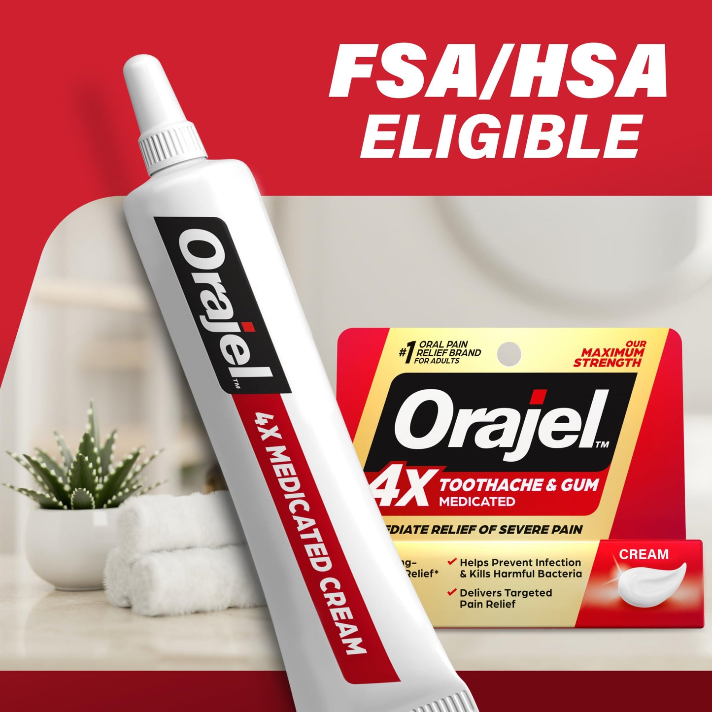 Orajel 4X for Toothache & Gum Pain: Severe Cream Tube 0.33oz- From Oral Pain Relief Brand