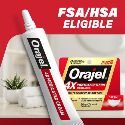 Orajel 4X for Toothache & Gum Pain: Severe Cream Tube 0.33oz- From Oral Pain Relief Brand