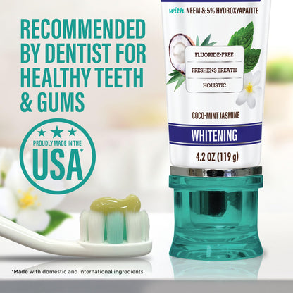 GuruNanda Hydroxyapatite Toothpaste for Whitening with Neem & Xylitol, SLS & Fluoride Free Formula with Tongue Scraper & Squeezer - Freshens Breath, Fights Plaque