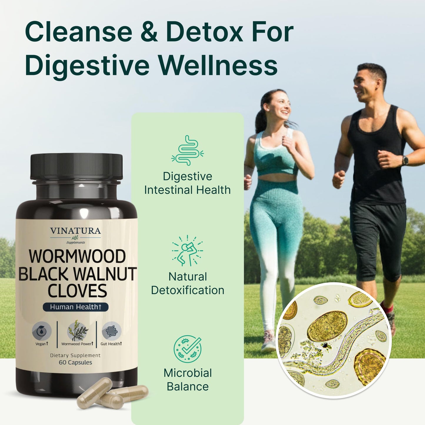 VINATURA Wormwood Black Walnut Clove Capsules - Cleanse, Detox, Intestinal Guard Formula Supplement for Humans, with Wormwood herb