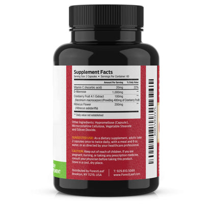 ForestLeaf D Mannose Supplements for Women & Men - D-Mannose 1000mg Capsules with Cranberry, Hibiscus & VIT C - DMannose Pills for UTI