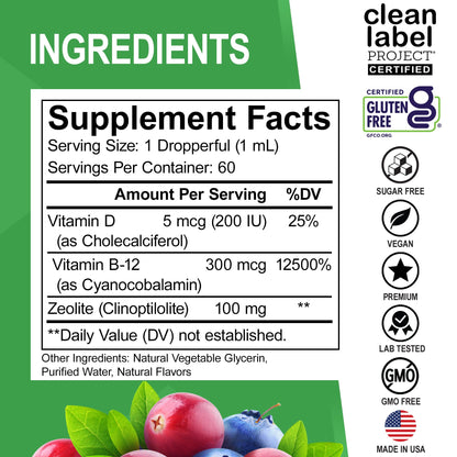 Zeolite Detox for Kids Liquid Drops - Advanced Clinoptilolite with Pure Vitamins B12 & D - Kids Gentle Body Daily Cleanse Focus & Speech Extra Clinoptilolite Zeolite