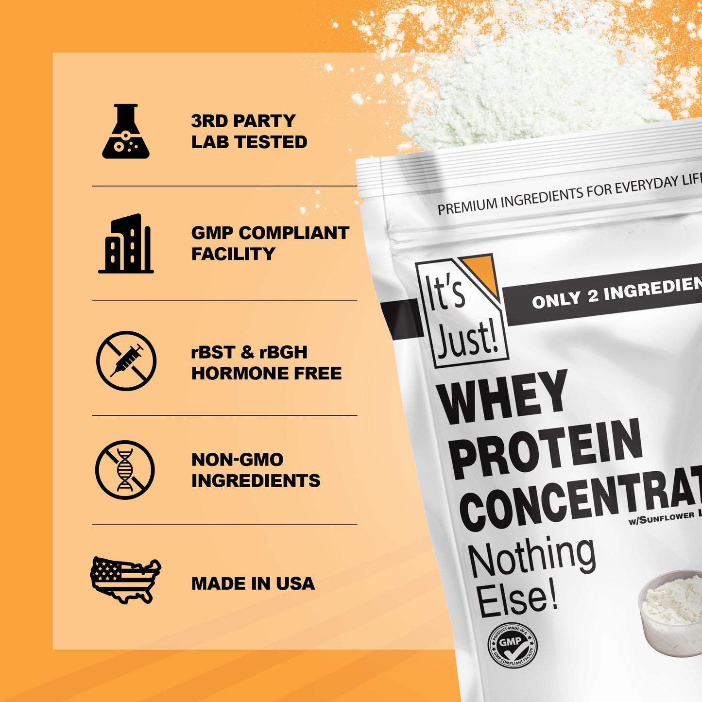 It's Just! - 100% Whey Protein Concentrate, GLP Friendly, Made in USA, No RBST/rBGH Hormones, Premium WPC-80, No Added Flavors or Artificial Sweeteners (1.25 Pound, Unflavored)
