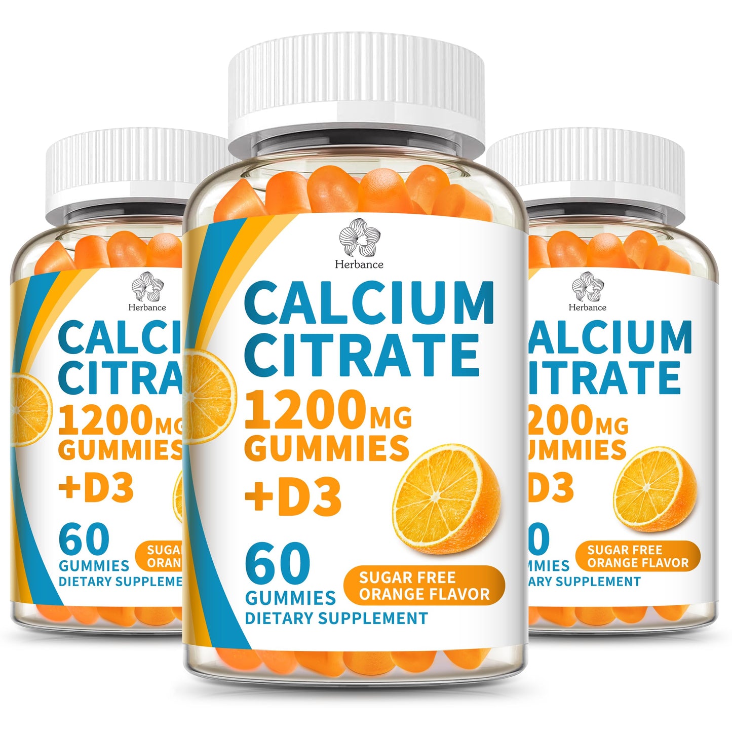(3 Pack) Calcium Citrate 1200 mg Gummies with Vitamin D3, High Absorption Calcium Supplements for Women & Men, Sugar Free, Non-GMO, Gluten Free,