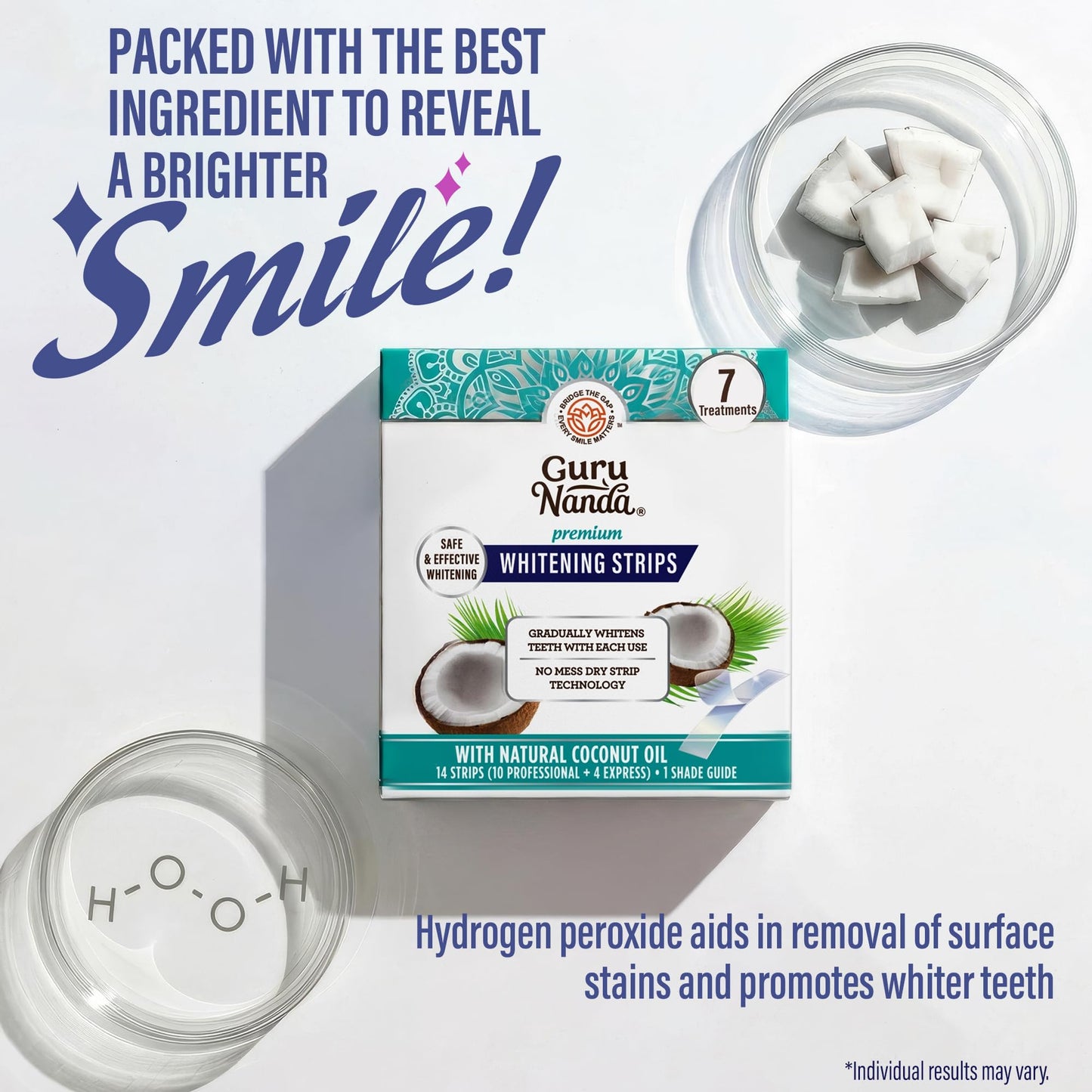 GuruNanda Teeth Whitening Strips Kit - 7-Day Treatment with Non-Slip, Dry Strip Technology