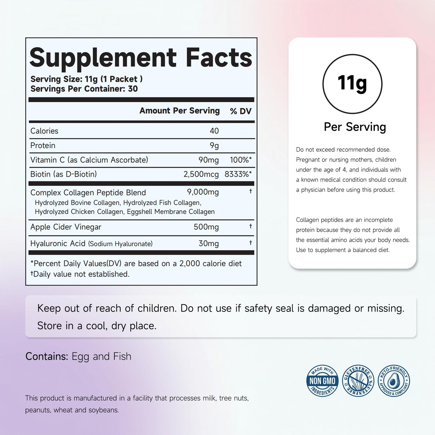 PURENUTRI Multi Collagen Peptides Powder 30 Packets Unflavored - Collagen Complete+ for Women - Beauty & Renewal - with ACV, Hyaluronic Acid