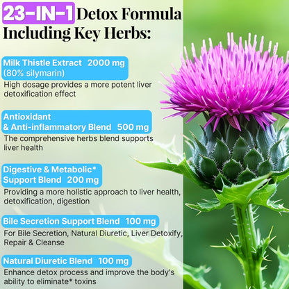 3000mg Liver Detox Repair & Cleanse Gummies | Milk Thistle 2000mg with Turmeric Dandelion Root & Artichoke for Liver Detox, Liver Support & Renew, Antioxidant,