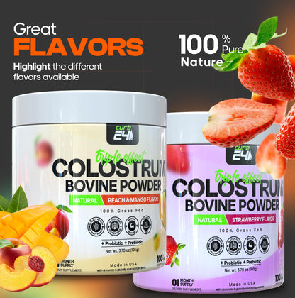 Cure24 Bovine Colostrum X3 Supplement Powder for Humans, 100% Pure Whole Natural Grass Fed Superfood, High IgG, Plus Probiotic