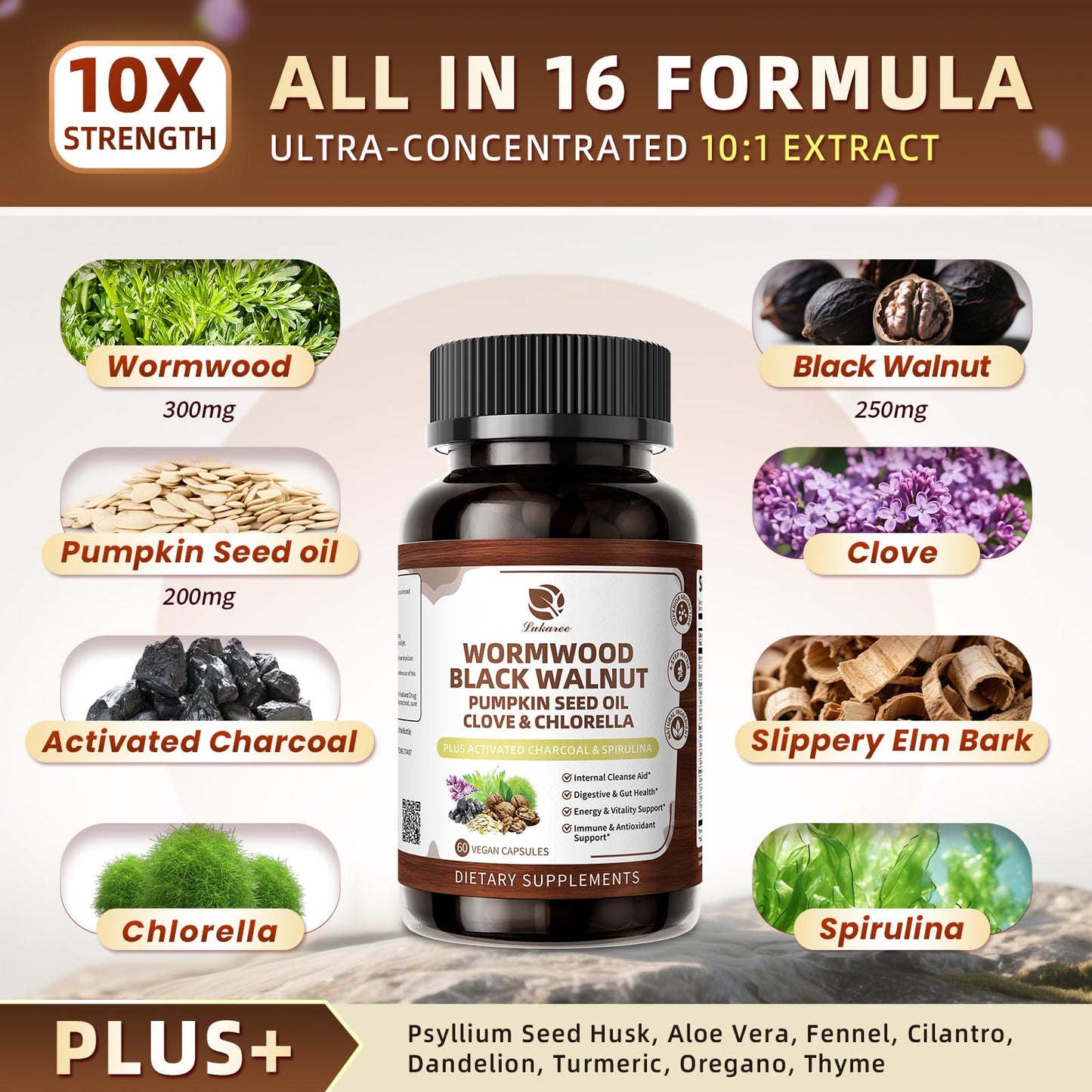 Lukaree Wormwood Black Walnut Cleanse for Human 1200mg – Ultra Gut Cleanse & Digestive Health w/Pumpkin Seed Oil,Clove,Activated Charcoal - for Men & Women