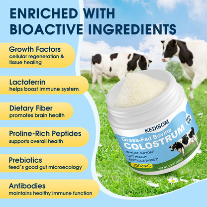 KEDISOM Grass-Fed Bovine Colostrum Supplement Powder - 60% High IgG 3000 mg for Gut Health, Immune Support - Easy to Mix Natural Liposomal