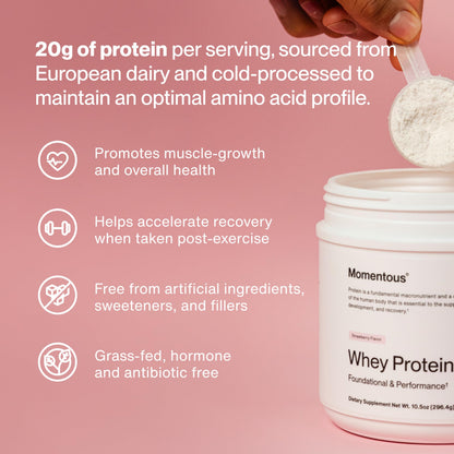 Momentous Essential Grass-Fed Whey Protein Powder - 20 g Whey Isolate Protein - NSF Certified for Sport - Gluten-Free - 12 Servings for Essential Everyday Use