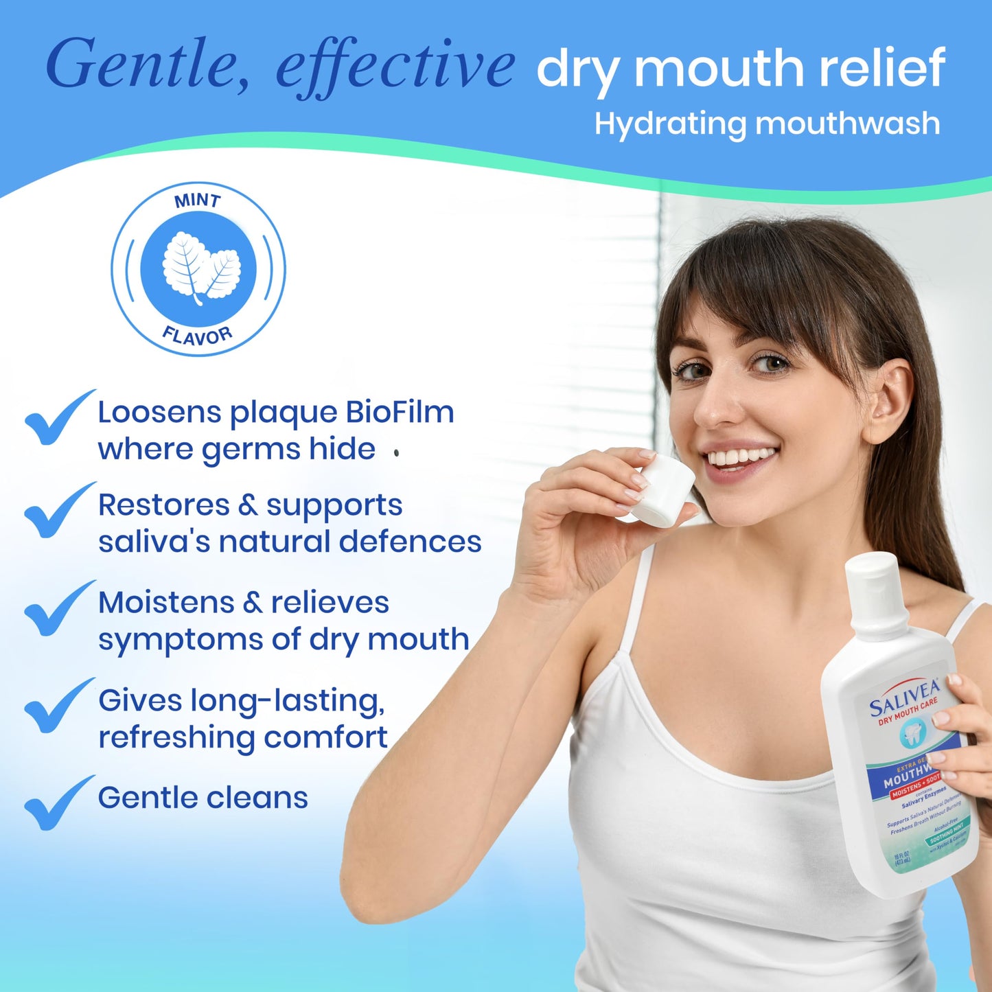 SALIVEA Dry Mouth Mouthwash - Soothing Mint Mouthwash with Natural Salivary Enzymes - Breath Freshener & Dry Mouth Care