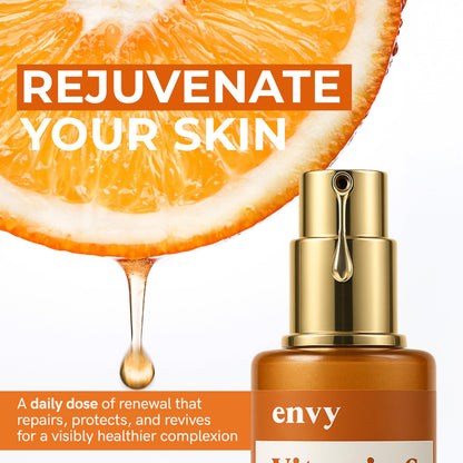 Envy Vitamin C Serum with Vitamin E & Glycerin - Skin, Dark Spot Reduction & Anti-Aging, Dermatologist Tested, Hydrating Glass Skin Serum