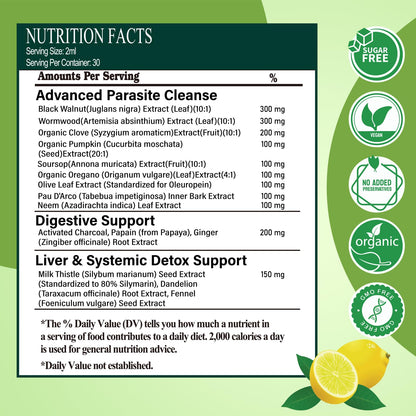 Wormwood Black Walnut Clove Cleanse Drops for Human, 15-in-1 Triple-Action Gut Detox & Digestive Wellness Organic Liquid Tincture w. Soursop PAU